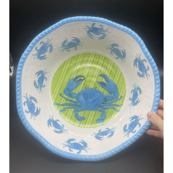 Tommy Bahama Large Blue Crab Melamine Serving Bowl 14” Diameter 4.5” Deep - Picture 3 of 5